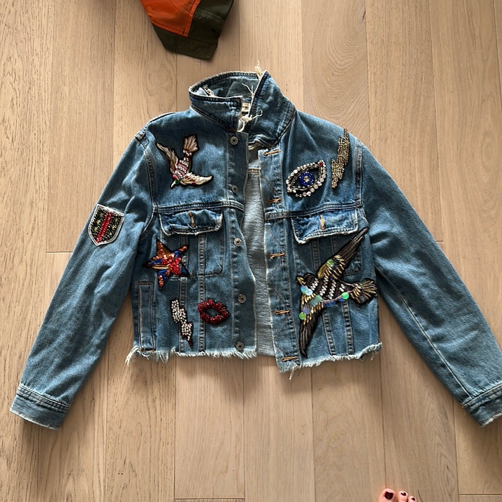 Sunset and spring embellished denim jacket